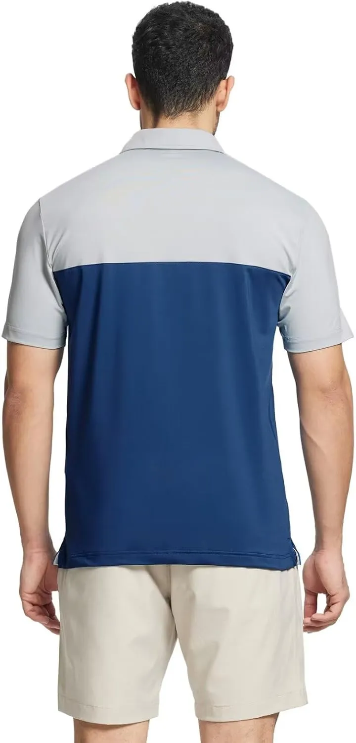 Rouen Polo Shirts for Men Quick Dry Regular Fit Casual Color Block Chest Print Active Short Sleeve Collared Mens Golf Shirt
