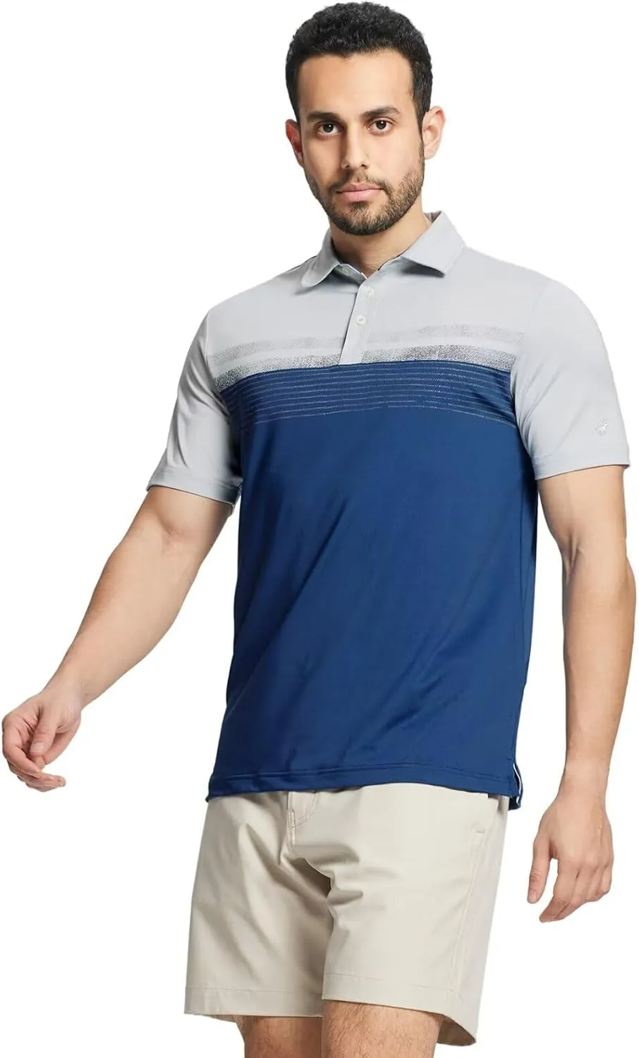 Rouen Polo Shirts for Men Quick Dry Regular Fit Casual Color Block Chest Print Active Short Sleeve Collared Mens Golf Shirt