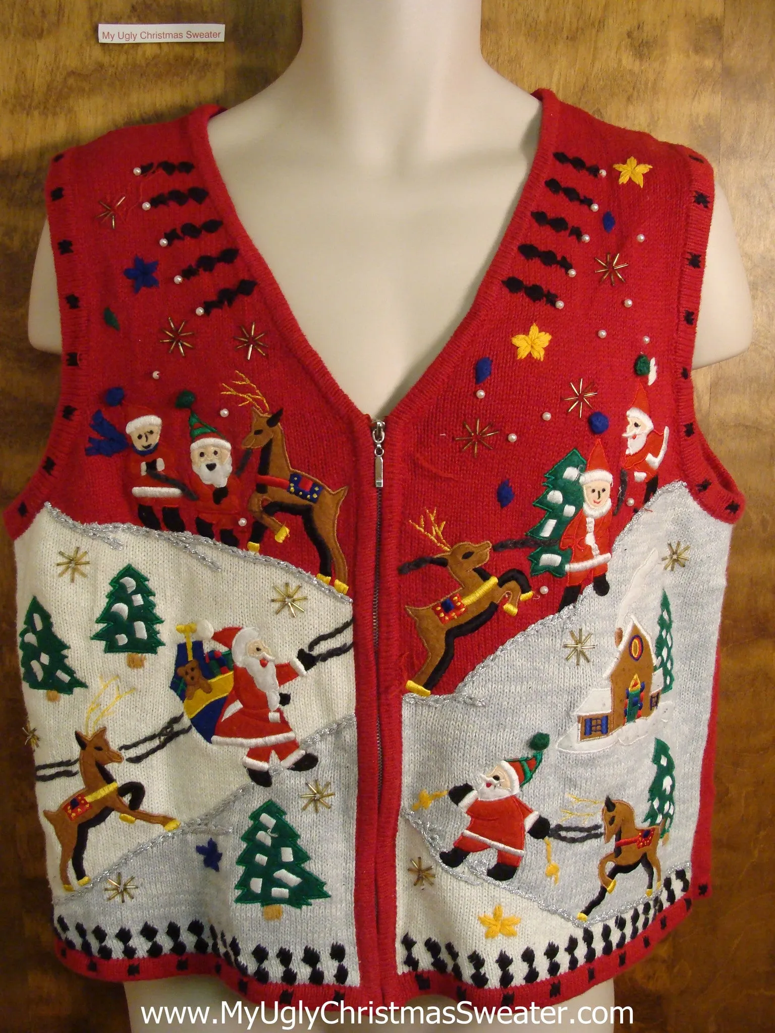 Santa and Reindeer 2sided Ugliest Christmas Sweater Vest