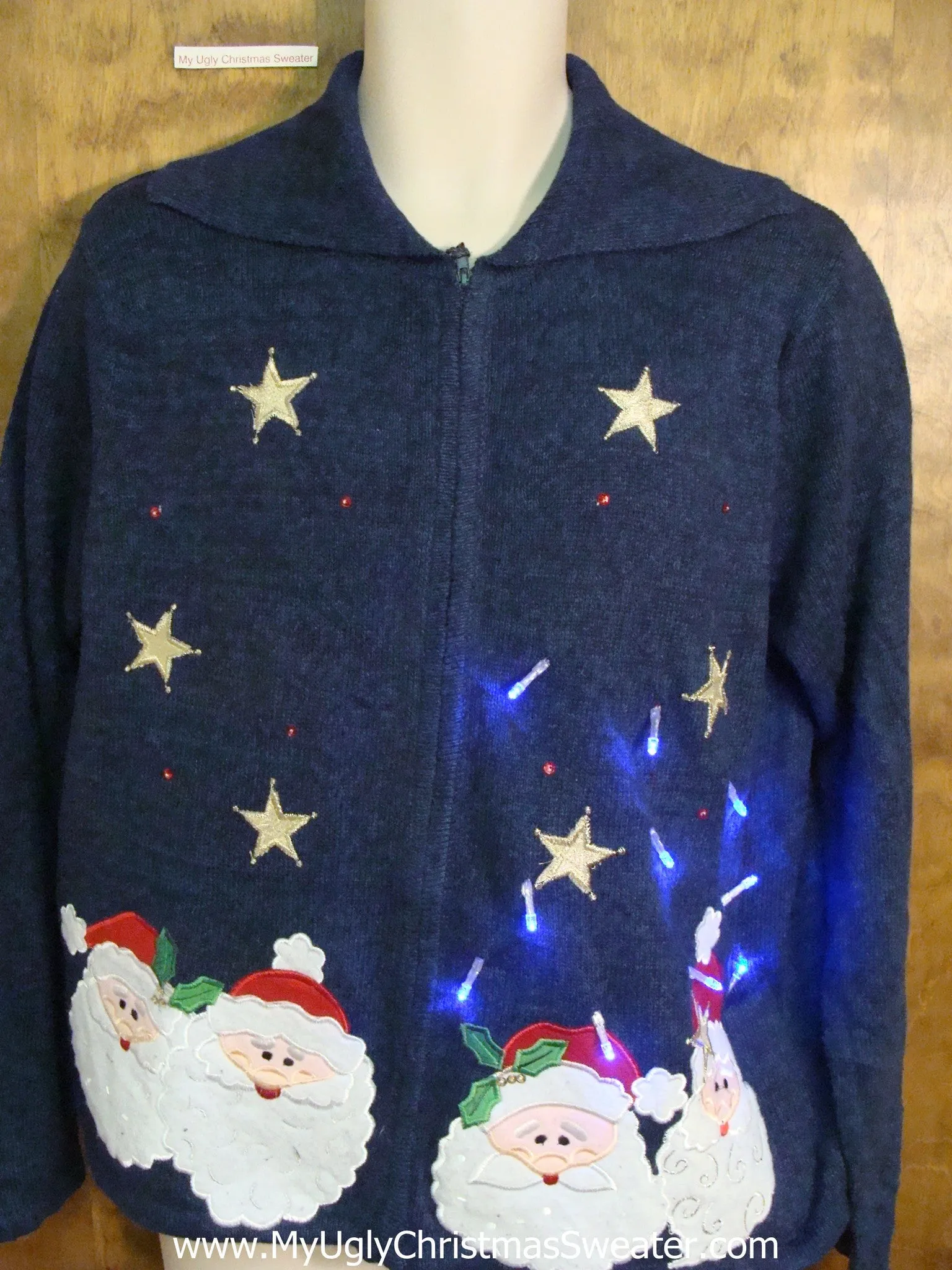 Starry Night Santas Light Up Ugly Xmas Sweater