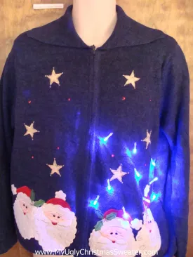 Starry Night Santas Light Up Ugly Xmas Sweater
