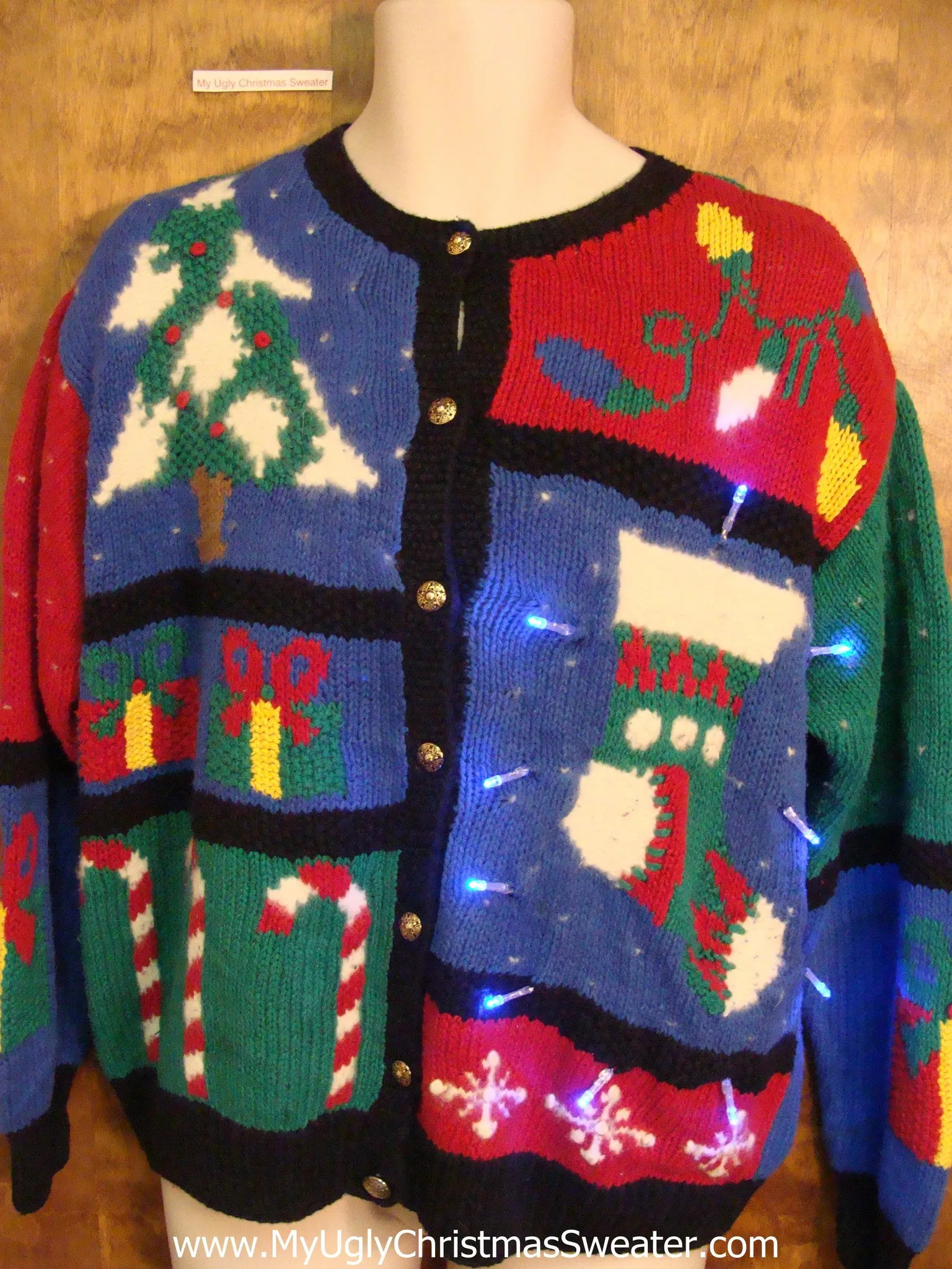 Stocking and Candycane Light Up Ugly Xmas Sweater