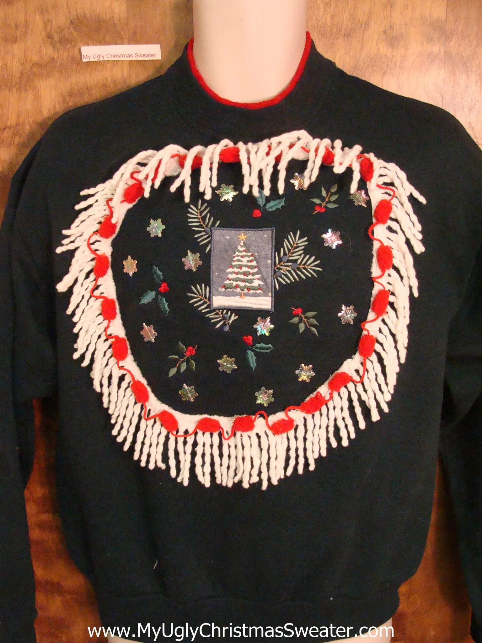 Tacky Tree with PomPom Fringe Funny Novelty Christmas Sweatshirt