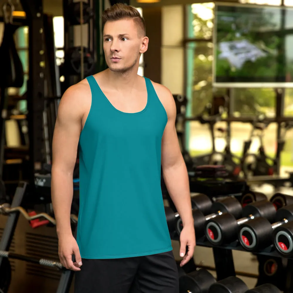 Teal Blue Men's Tank Top, Solid Color Print Premium Gay Friendly Unisex Tank Top - Made in USA/EU