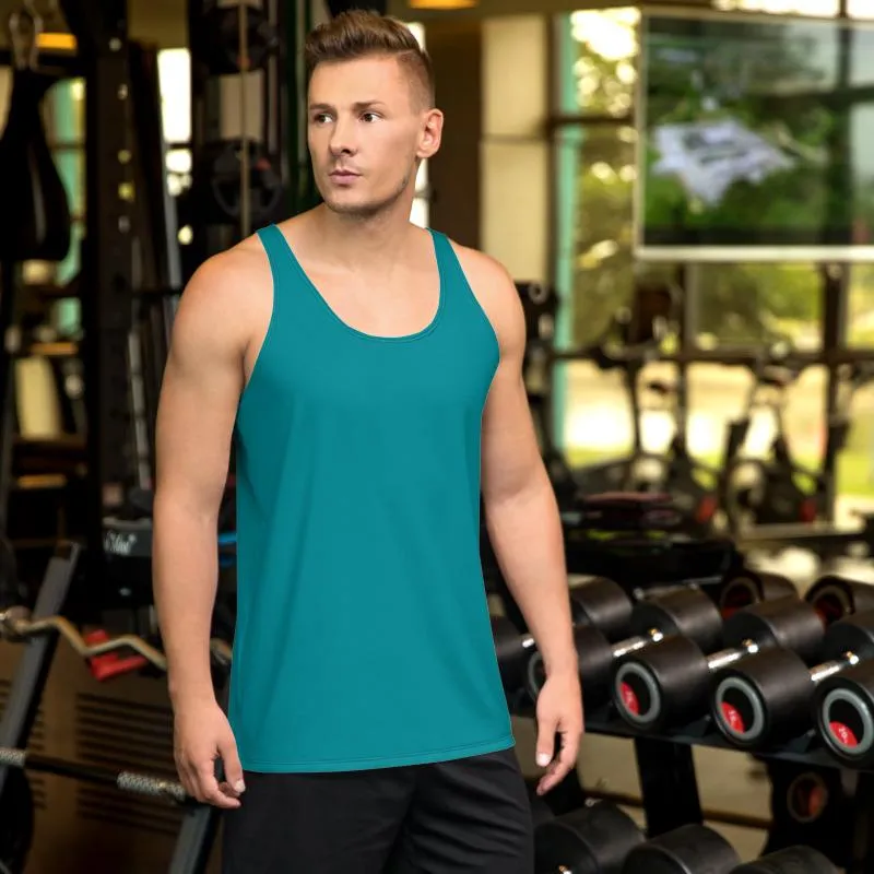 Teal Blue Men's Tank Top, Solid Color Print Premium Gay Friendly Unisex Tank Top - Made in USA/EU