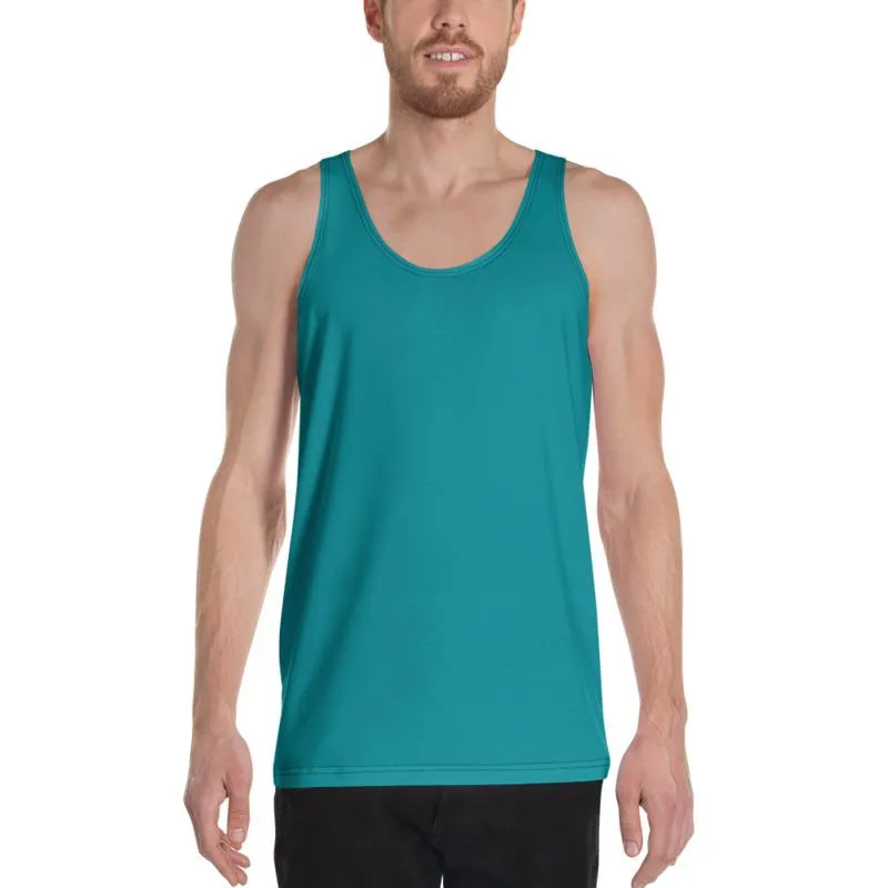 Teal Blue Men's Tank Top, Solid Color Print Premium Gay Friendly Unisex Tank Top - Made in USA/EU