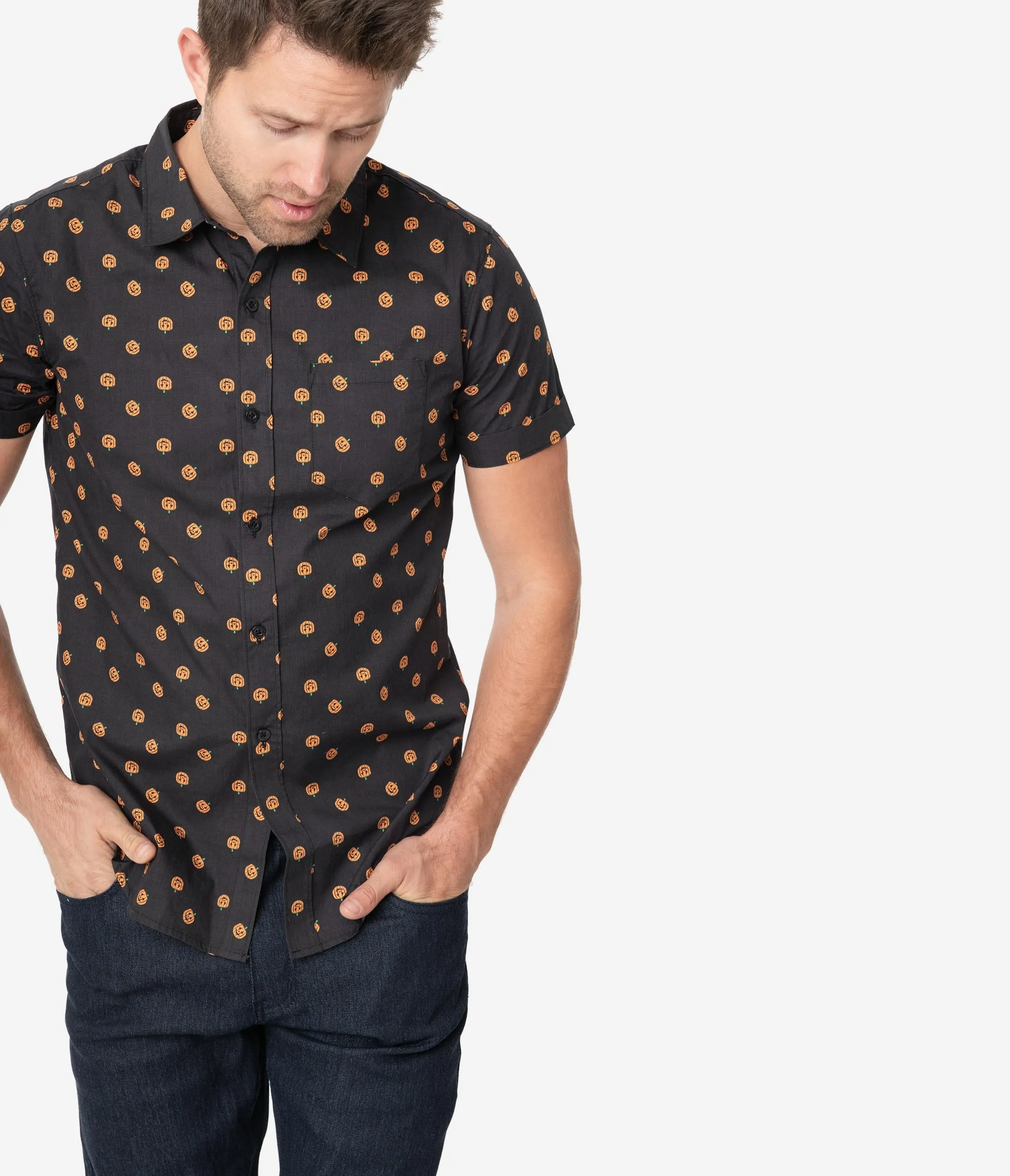 Unique Vintage Black & Orange Pumpkin Patch Mens Shirt