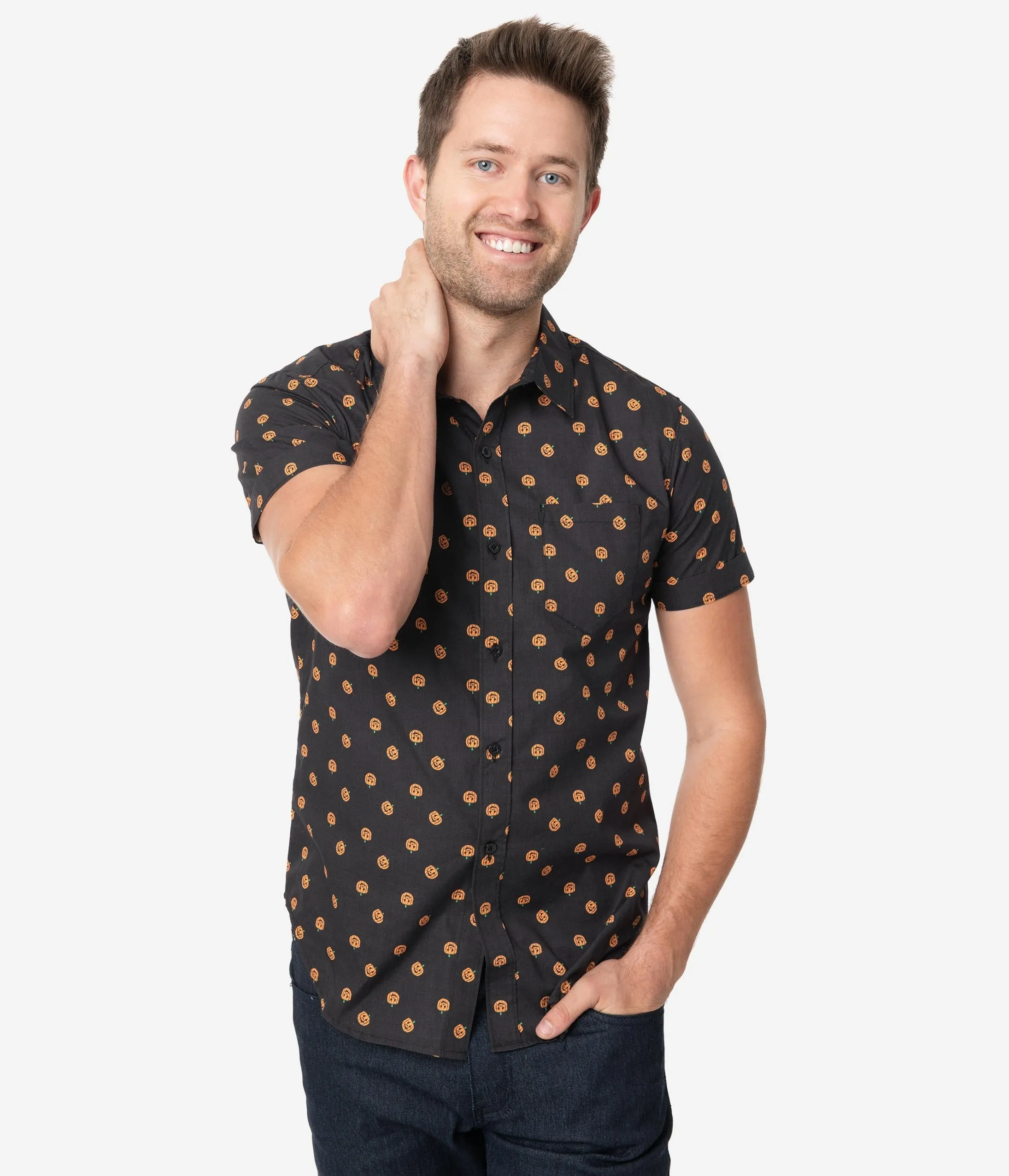Unique Vintage Black & Orange Pumpkin Patch Mens Shirt