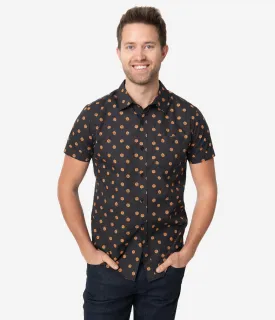 Unique Vintage Black & Orange Pumpkin Patch Mens Shirt