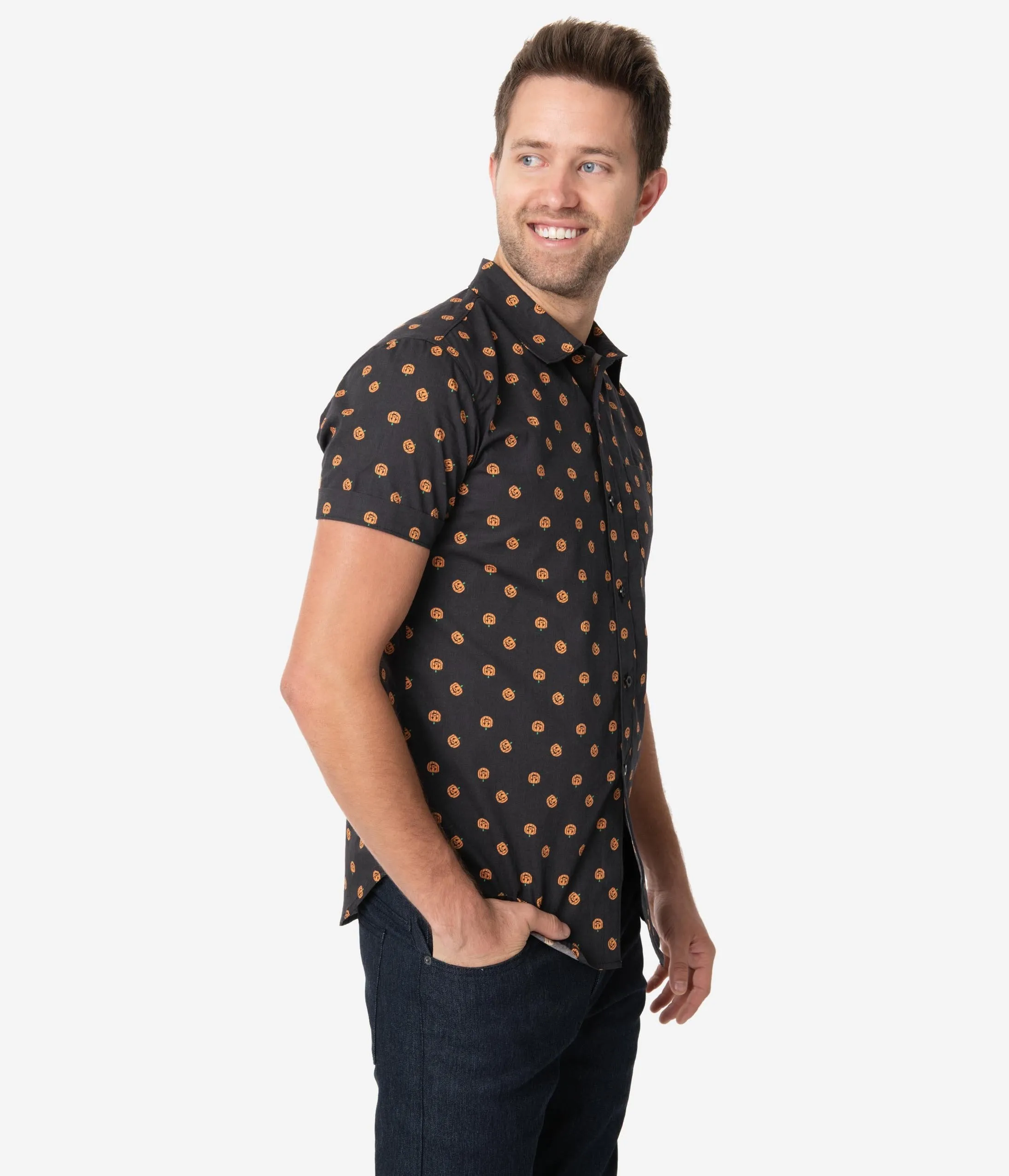 Unique Vintage Black & Orange Pumpkin Patch Mens Shirt