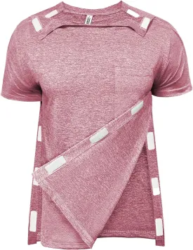 Unisex Post Shoulder Surgery Shirts for Women with All Access Stick On Fasteners Recovery Tear Away Chemo Clothing