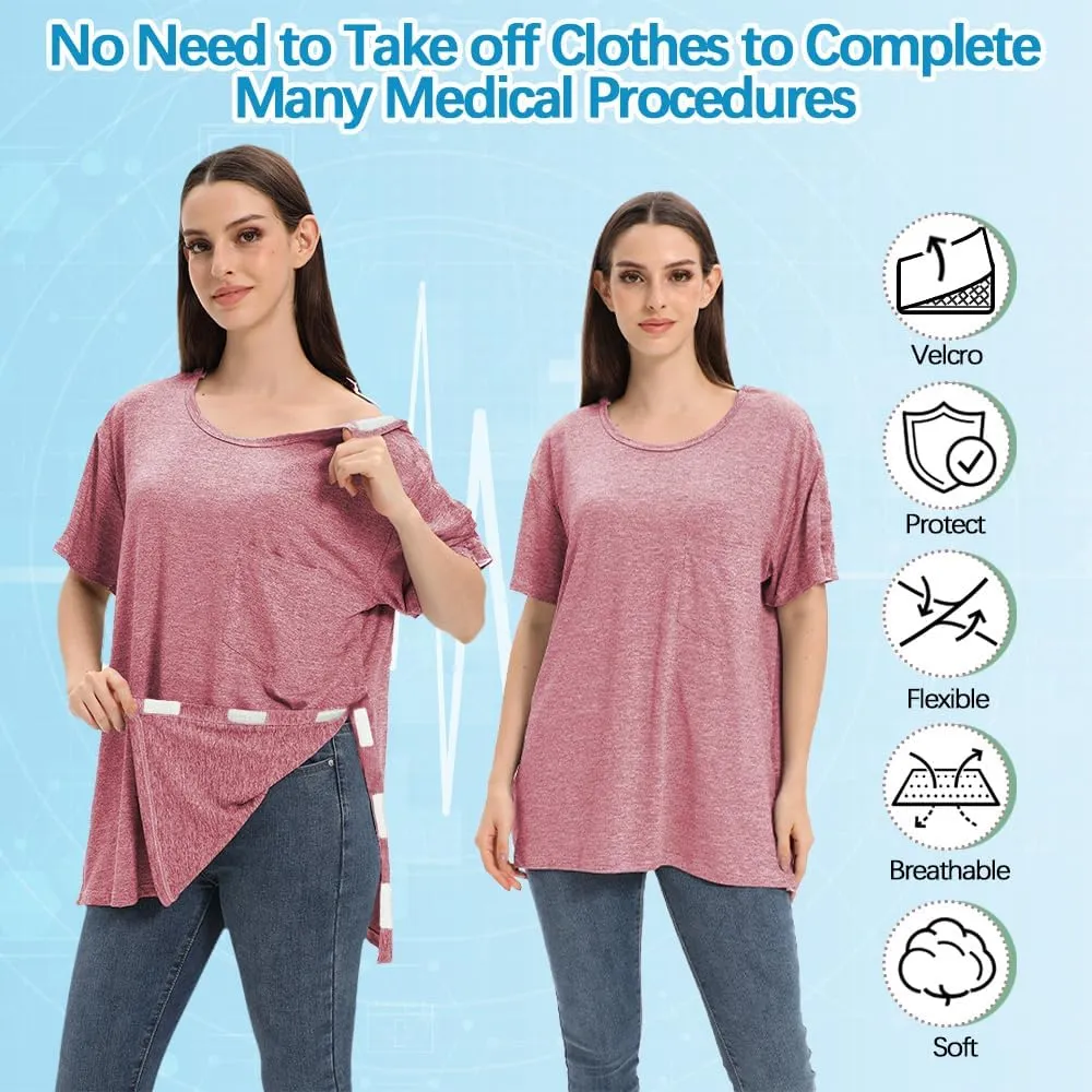 Unisex Post Shoulder Surgery Shirts for Women with All Access Stick On Fasteners Recovery Tear Away Chemo Clothing