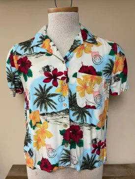 Vintage Gloria Vanderbilt Womens Hawaiian Floral Short Sleeve Blouse Top Medium