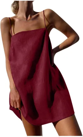 Womens Dresses Sleeveless Spaghetti Strap Off The Shoulder Dresses for Women Linen Mini Petite Dresses 2025