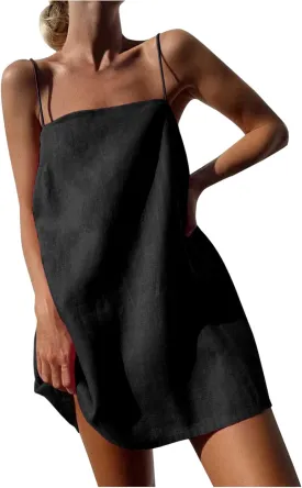 Womens Dresses Sleeveless Spaghetti Strap Off The Shoulder Dresses for Women Linen Mini Petite Dresses 2025