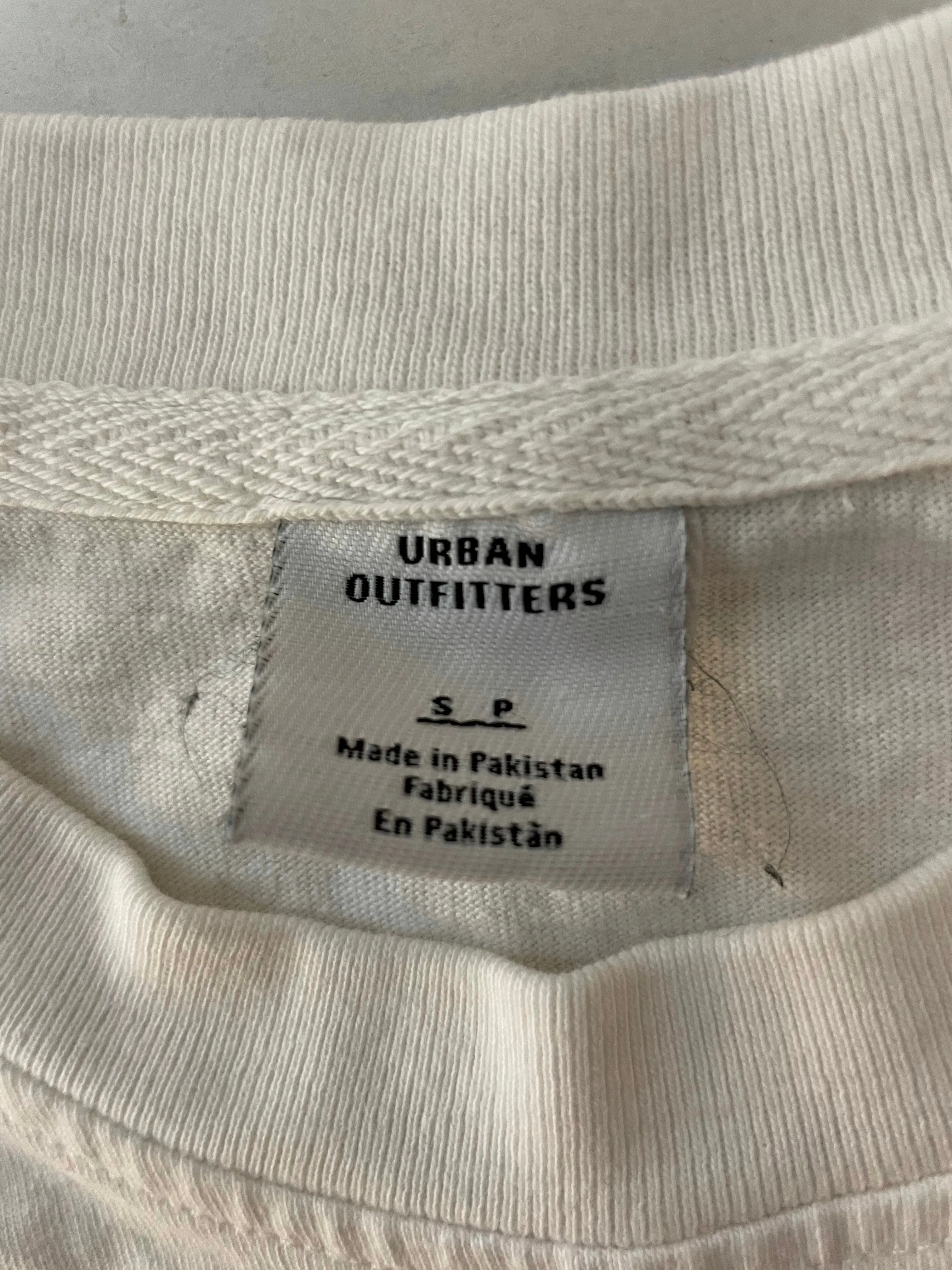 Womens Small Petite URBAN Outfitters White TShirt Long Sleeves Cropped Rainbow Band