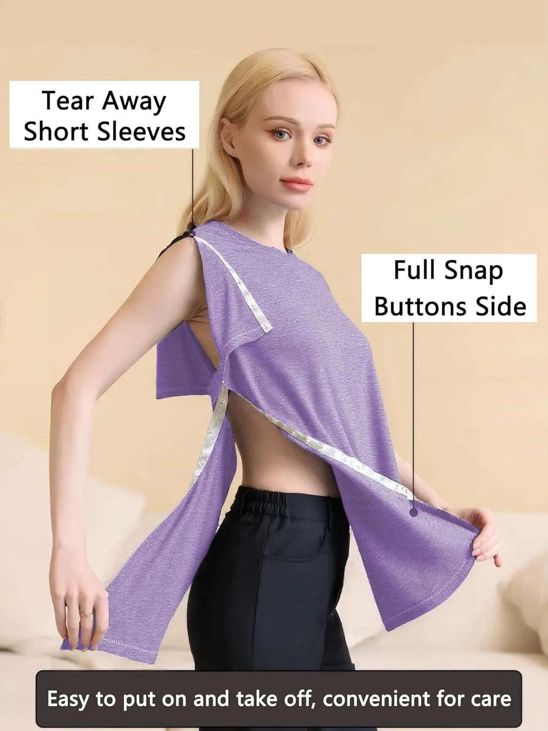 Youdiao Post Shoulder Surgery Shirt for Women Tear Away Snap Short Sleeve Rotator Cuff Recovery Must Haves Chemo Clothing