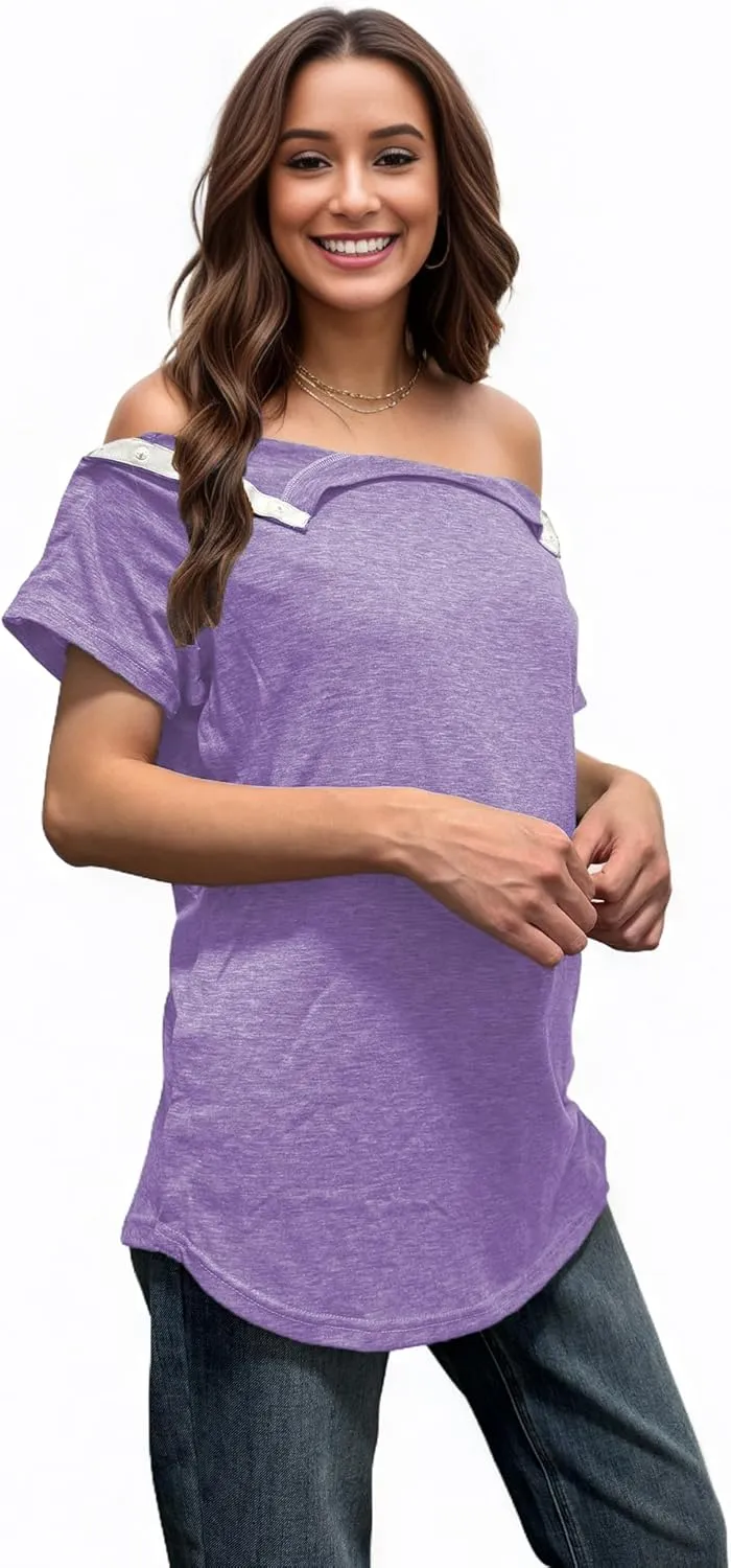 Youdiao Post Shoulder Surgery Shirt for Women Tear Away Snap Short Sleeve Rotator Cuff Recovery Must Haves Chemo Clothing